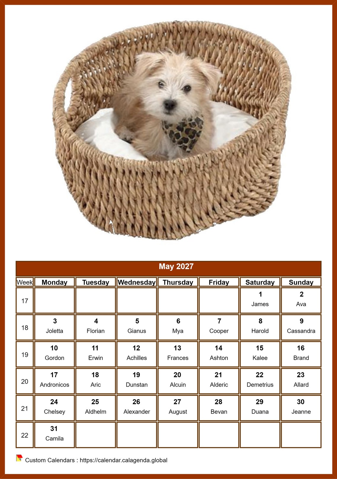 Calendar May 2027 dogs