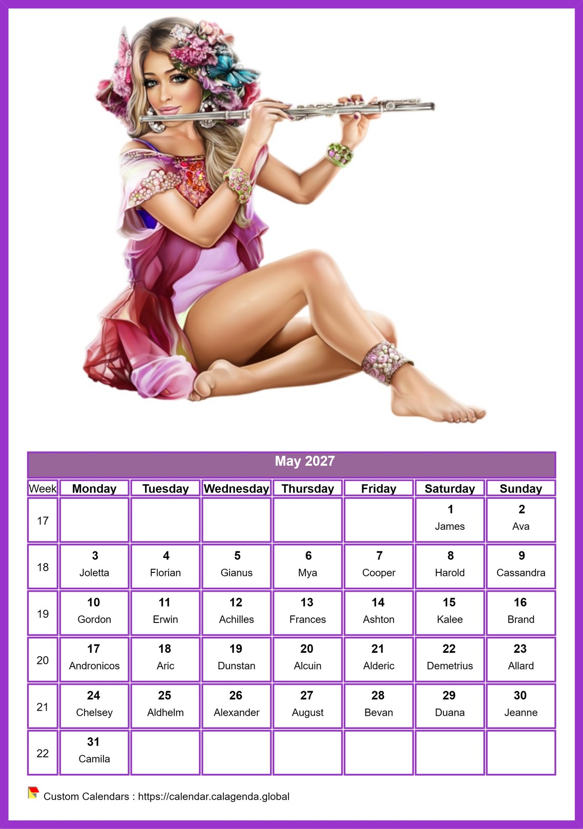 Calendar May 2027 women