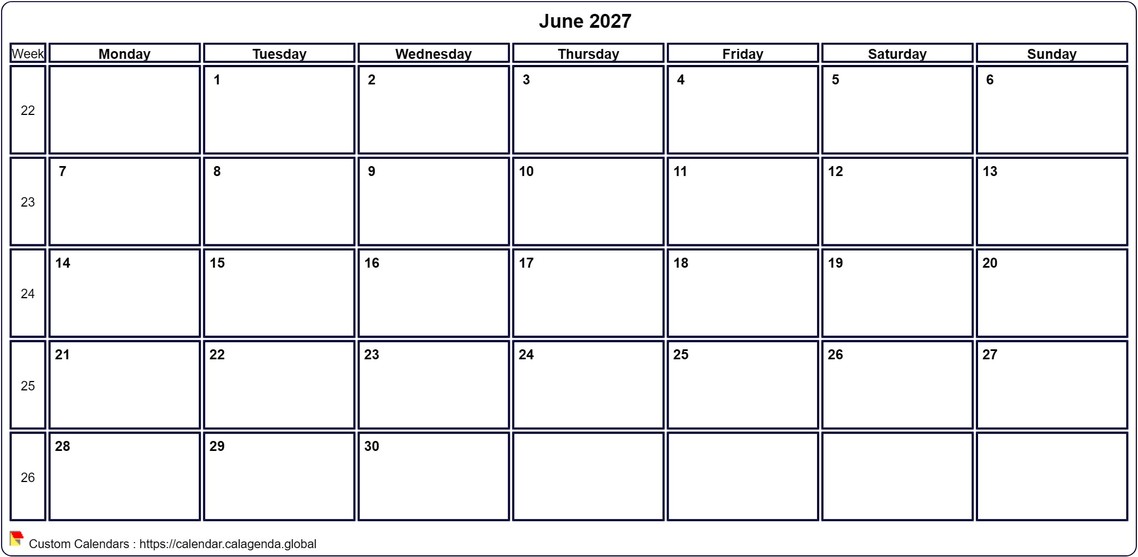 Calendar June 2027