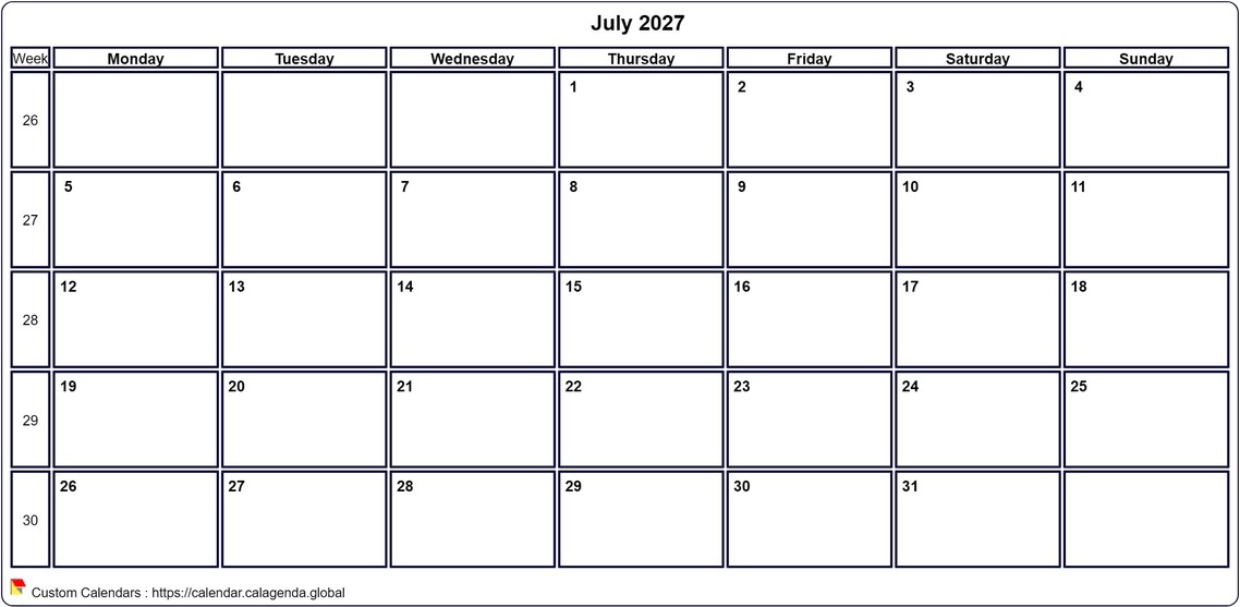 Calendar July 2027