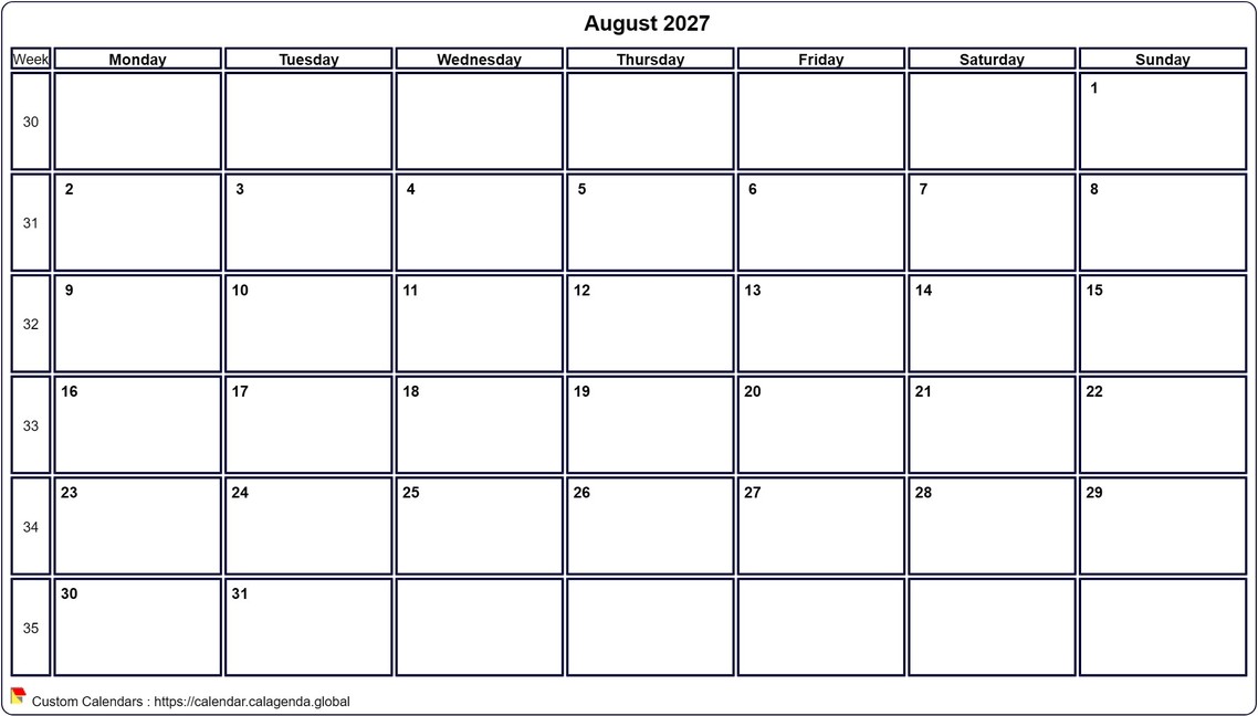 Calendar August 2027