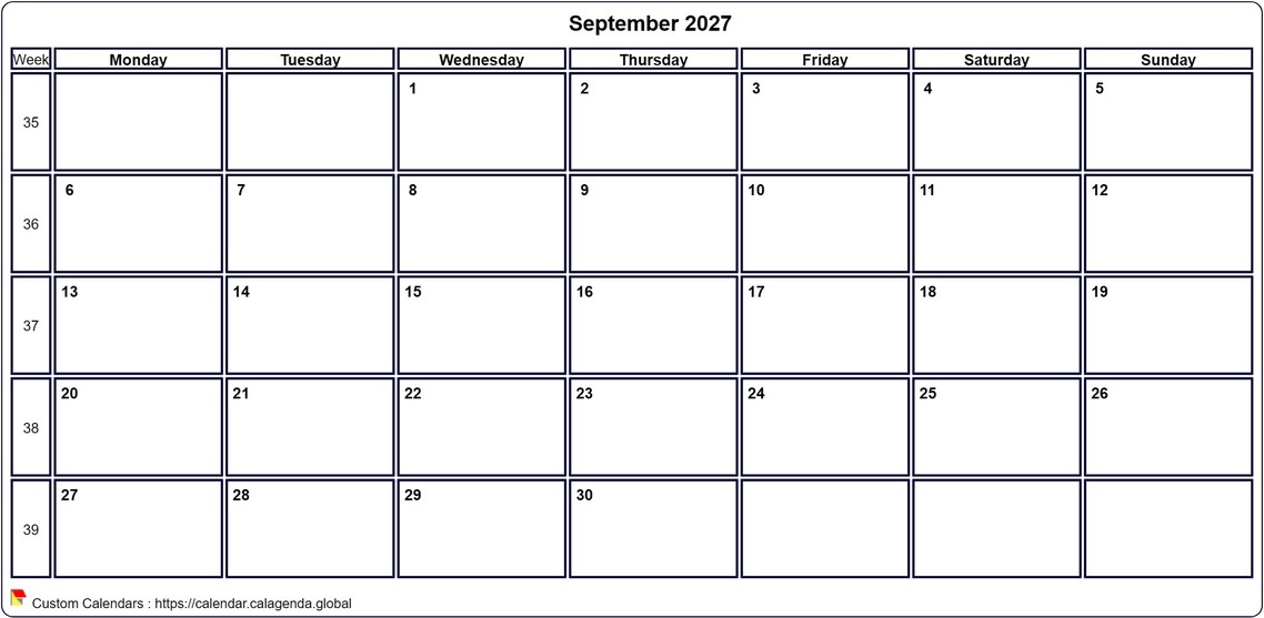 Calendar September 2027