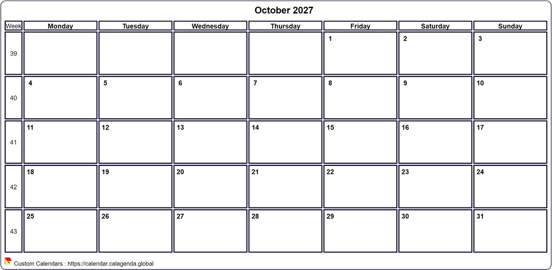Calendar October 2027