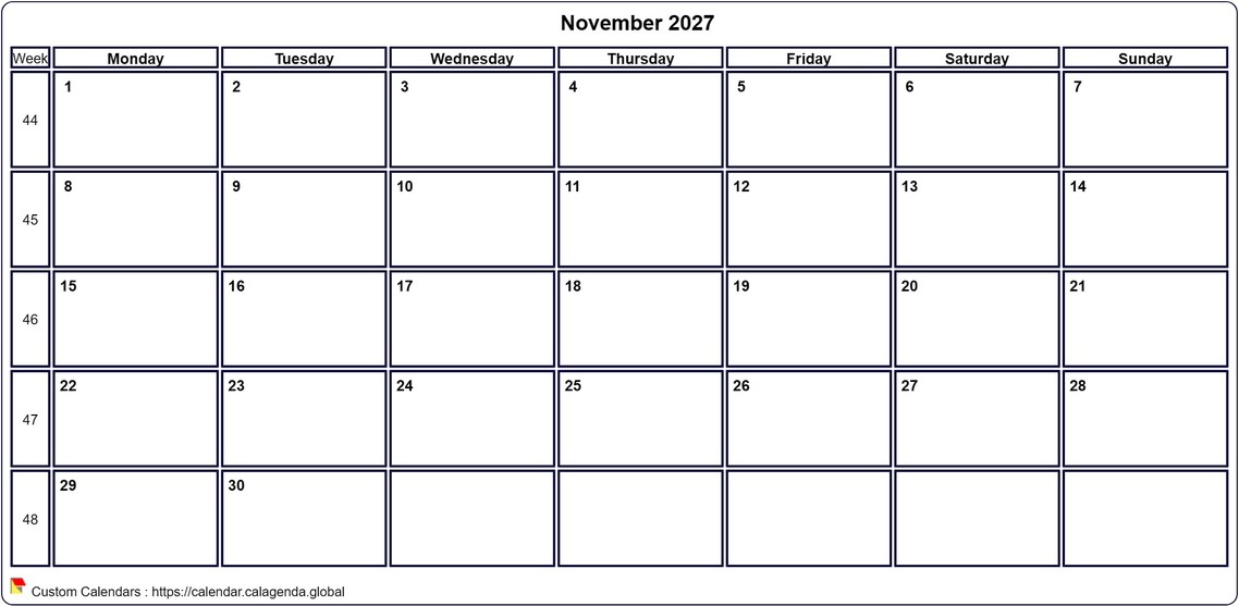 Calendar November 2027
