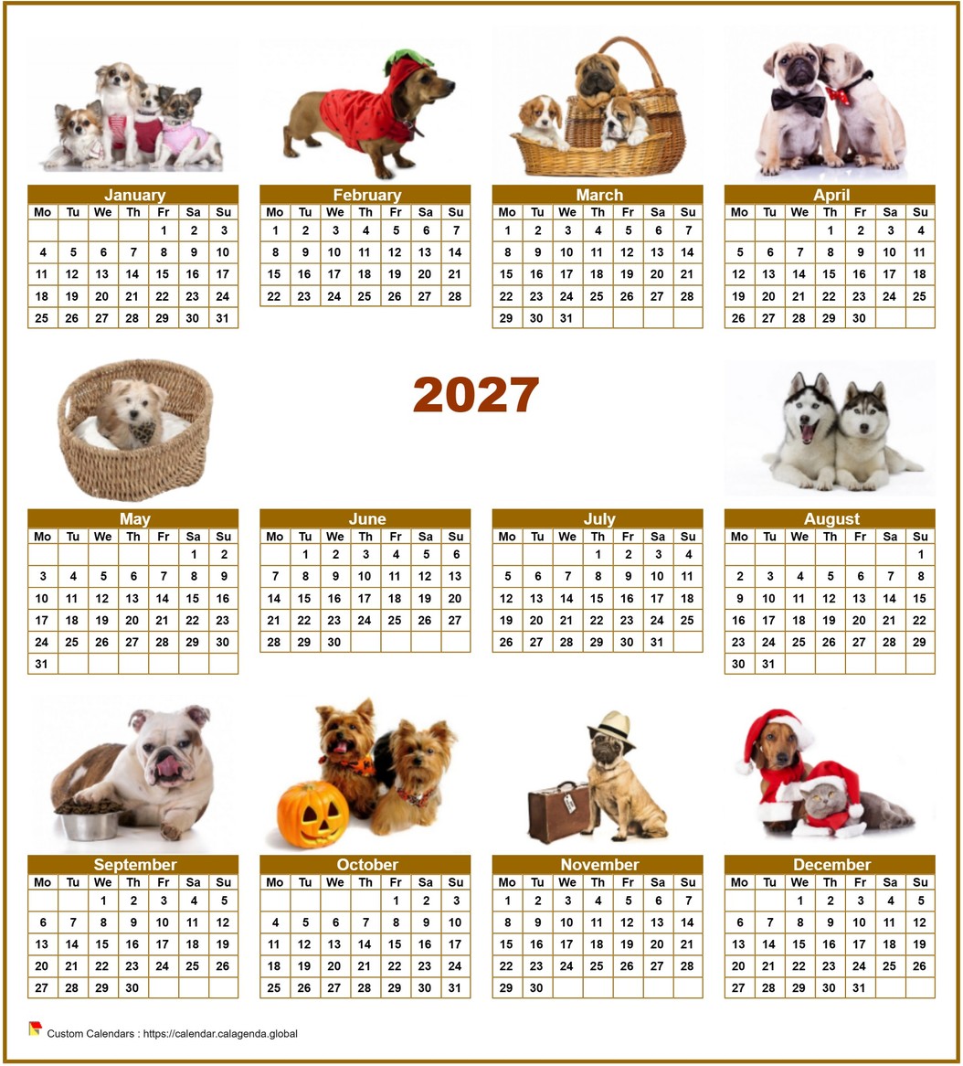 Calendar 2027 annual special 'dogs ' with 10 photos