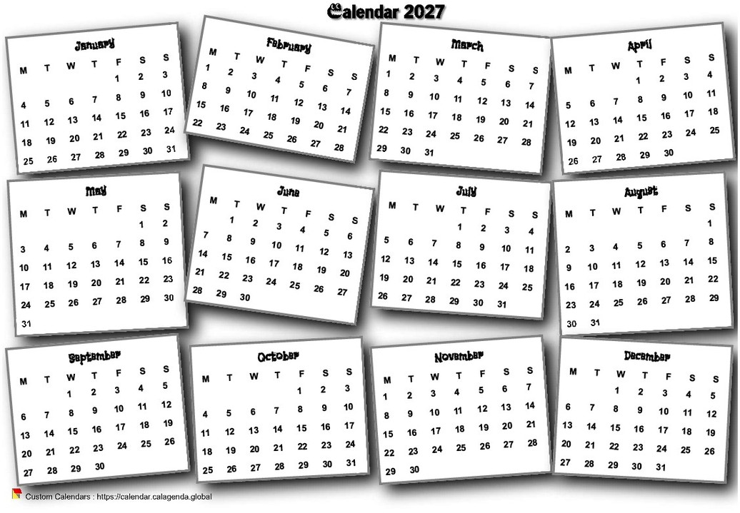 Calendar 2027 annual 3D pell-mell