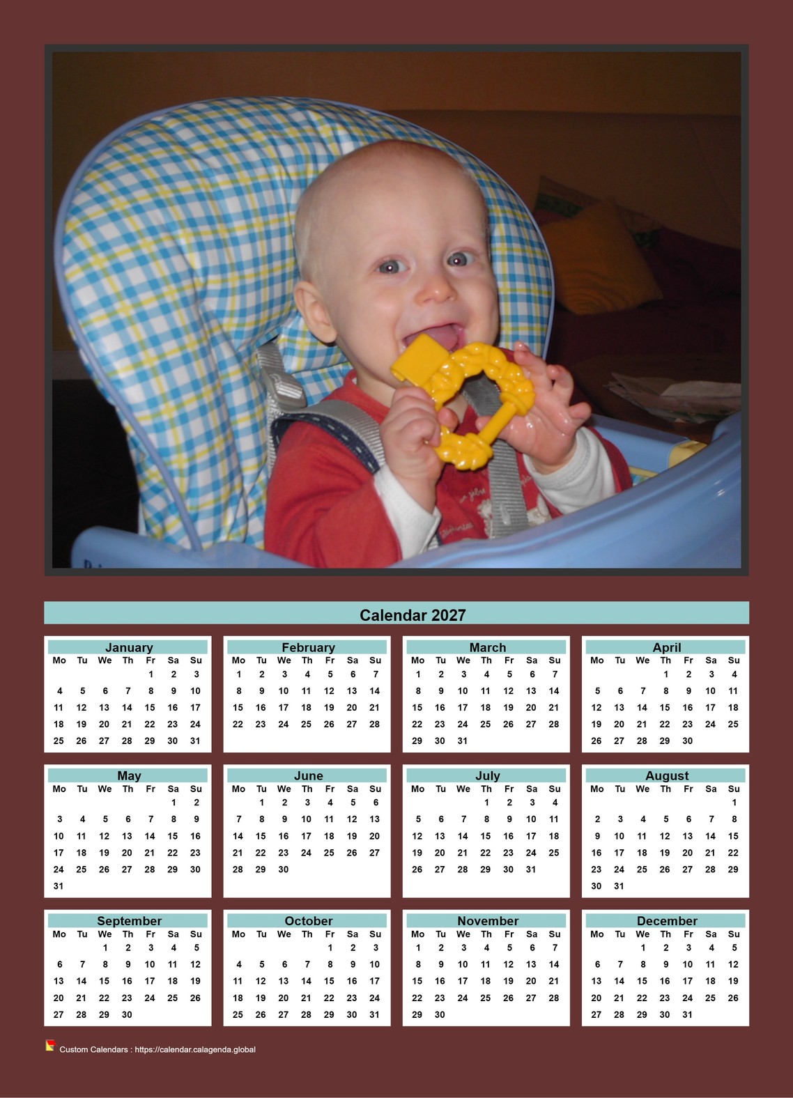 Calendar 2027 annual to print with family photo