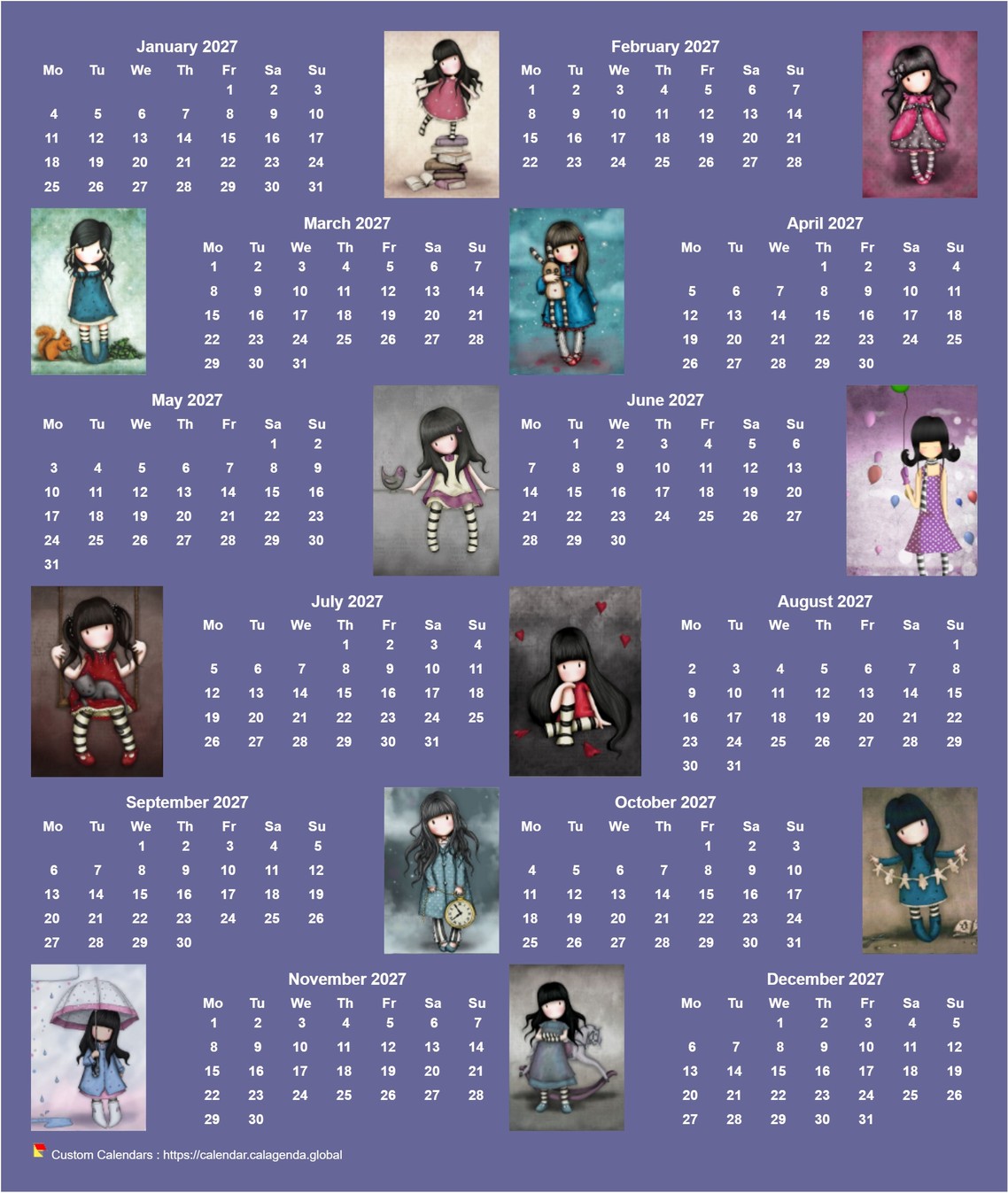 Calendar 2027 annual Gorjuss
