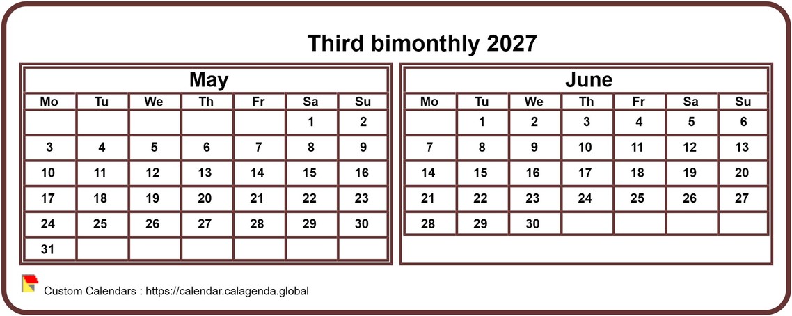 Calendar 2027 two months, tiny horizontal, pocket format, white background