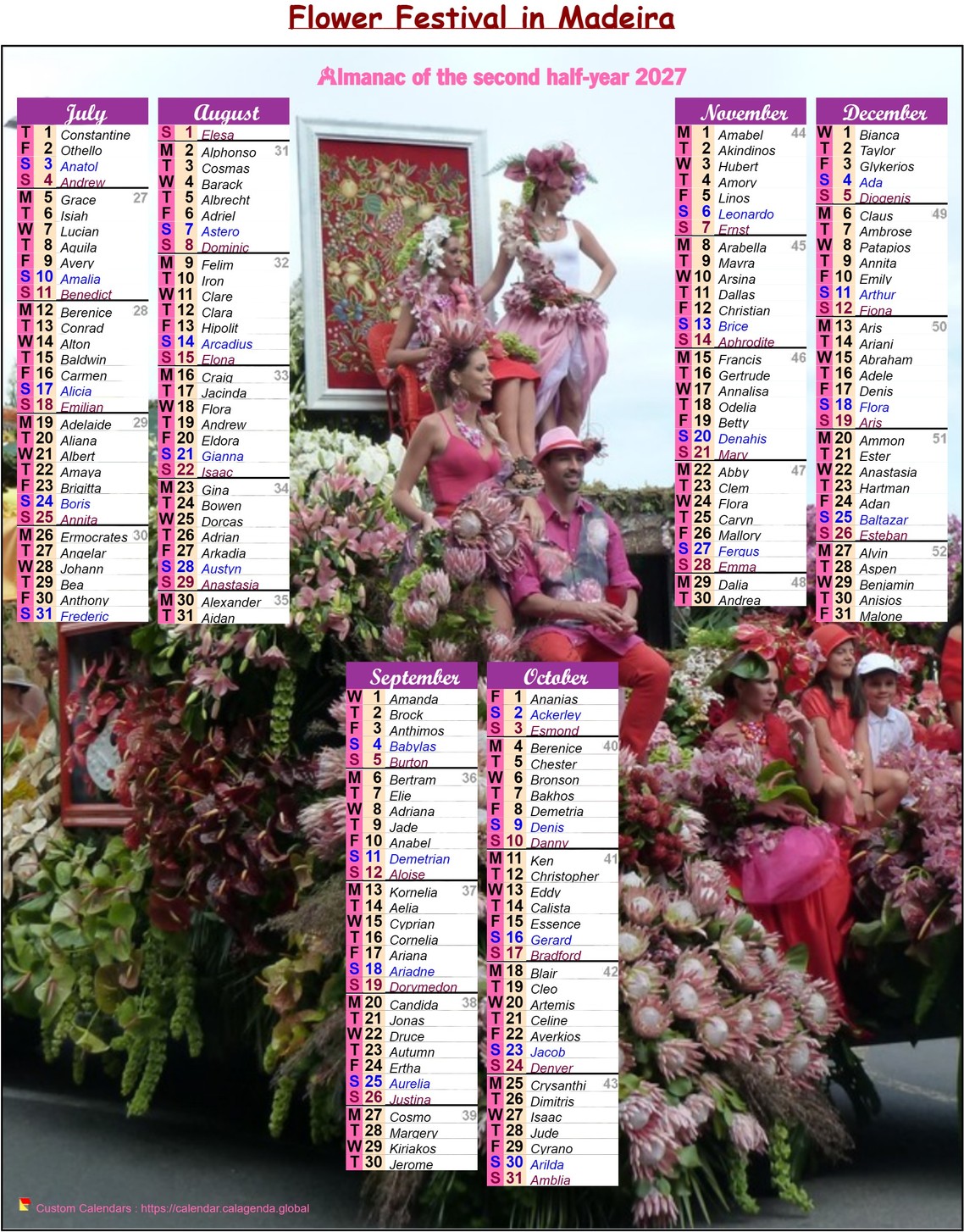 Calendar 2027 half-year flower festival in Madeira