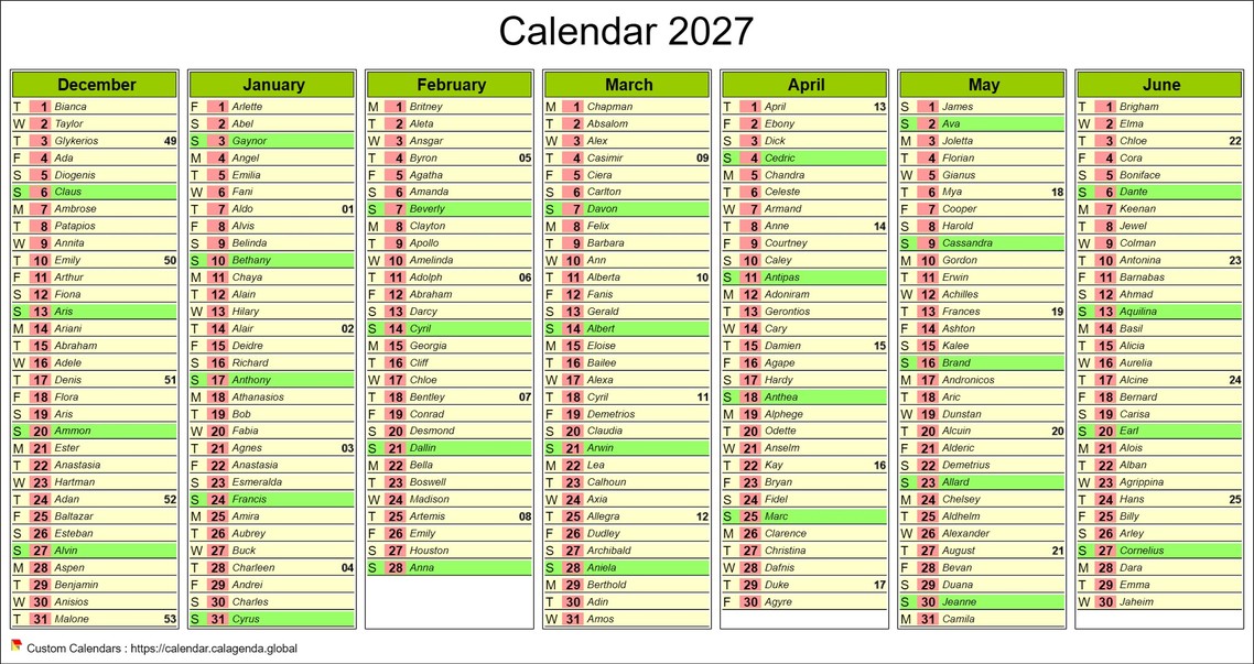 Calendar 2027 half-year of seven months