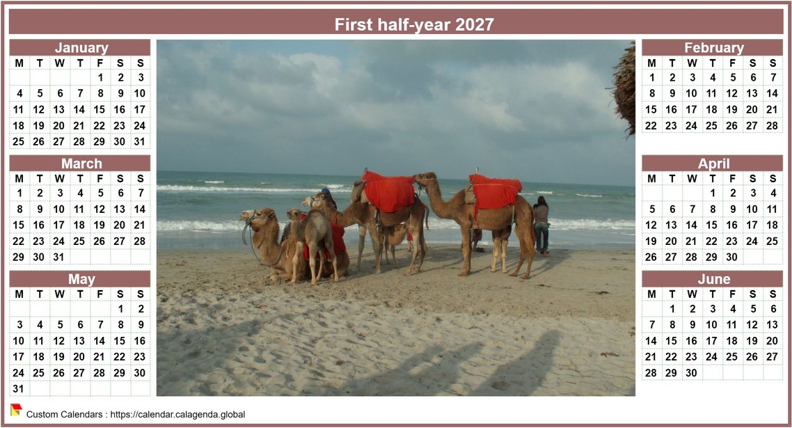 Calendar 2027 half-year of style calendar of posts with photo in the centre