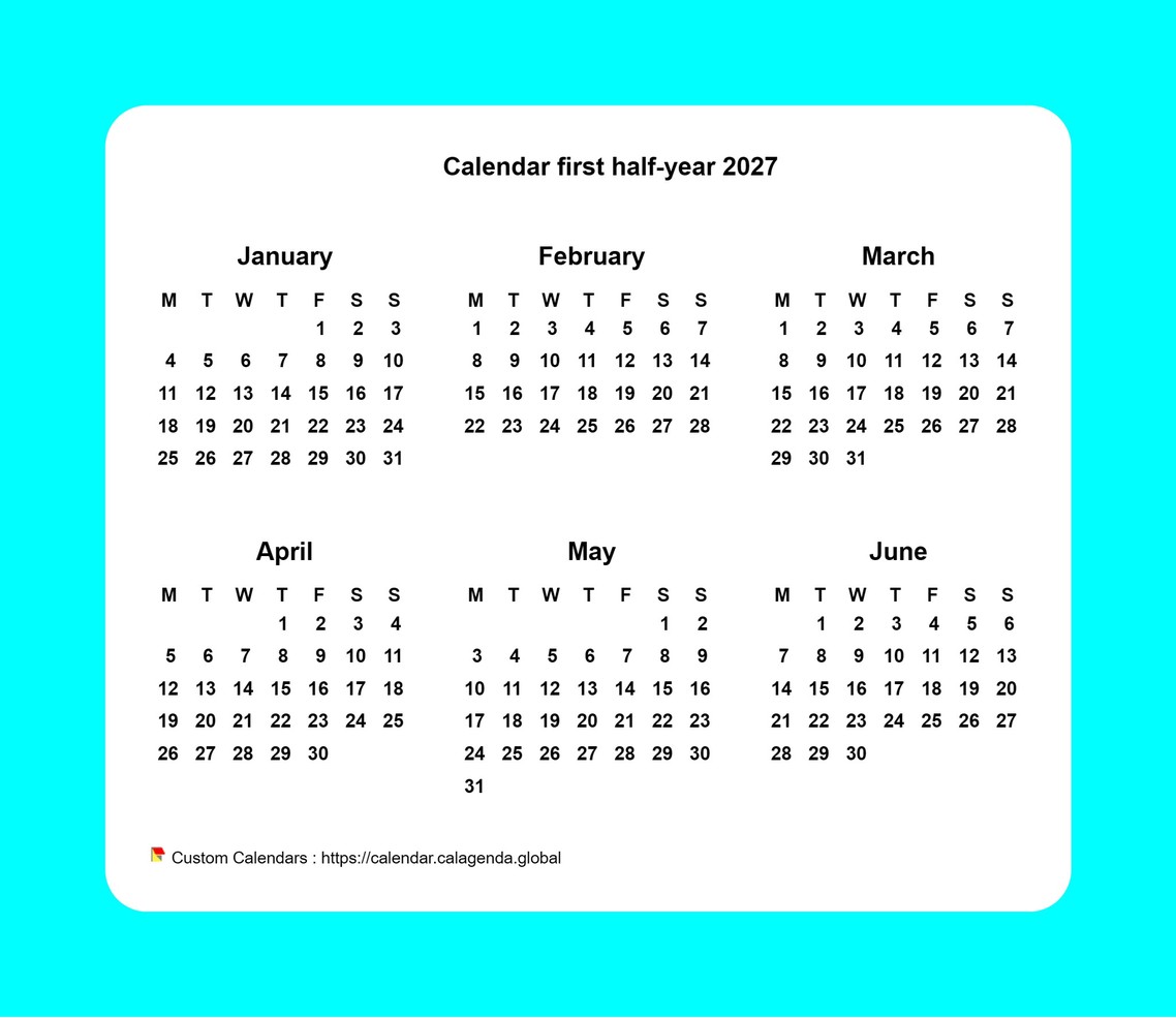 Calendar 2027 half-year with border