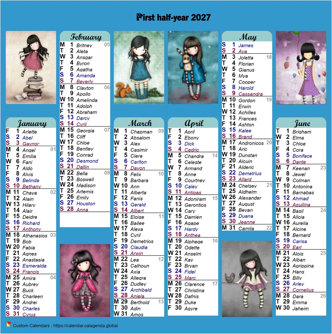 Calendar 2027 half-year Gorjuss