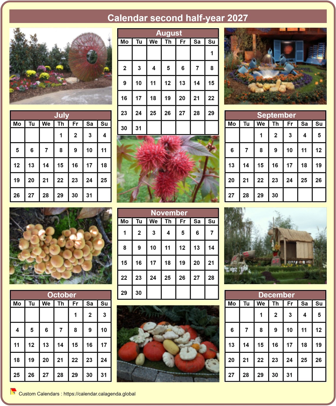 Calendar 2027 half-year with a different photo every month