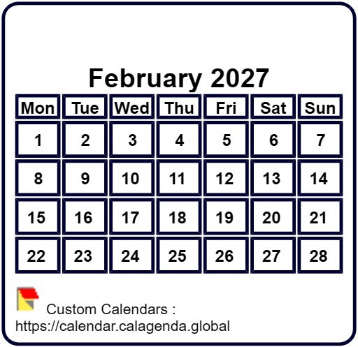 Calendar monthly 2027 to print, white background, tiny size, pocket size, special wallet