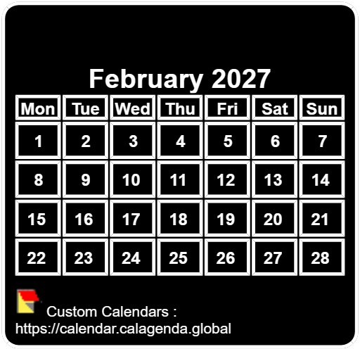 Calendar monthly 2027 to print, black background, tiny size, pocket size, special wallet