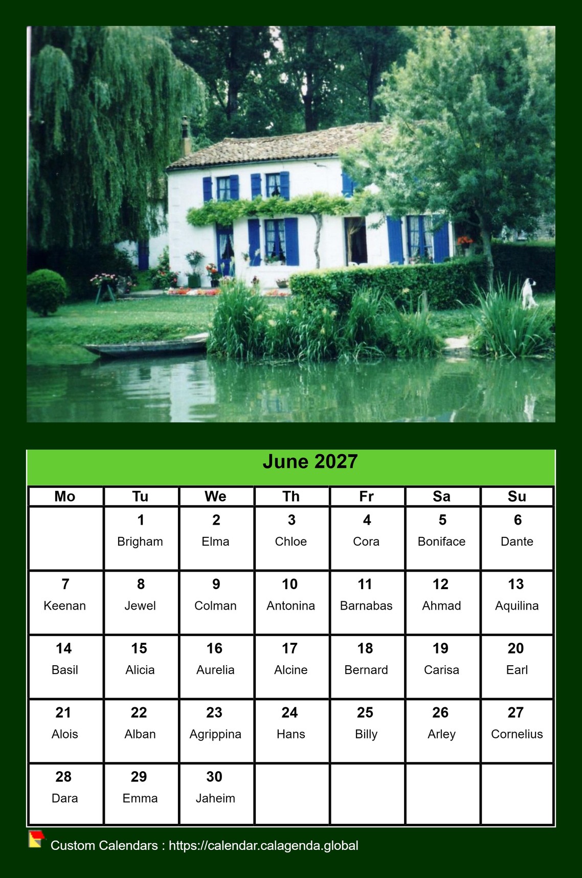 Calendar monthly 2027 with a different photo every month