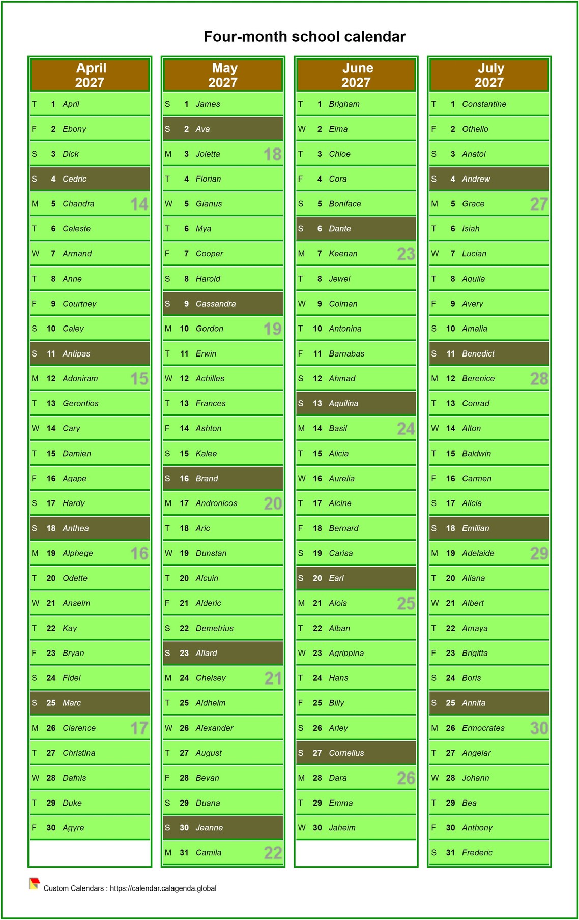 Template failing the calendar school quarterly agenda, a column a month