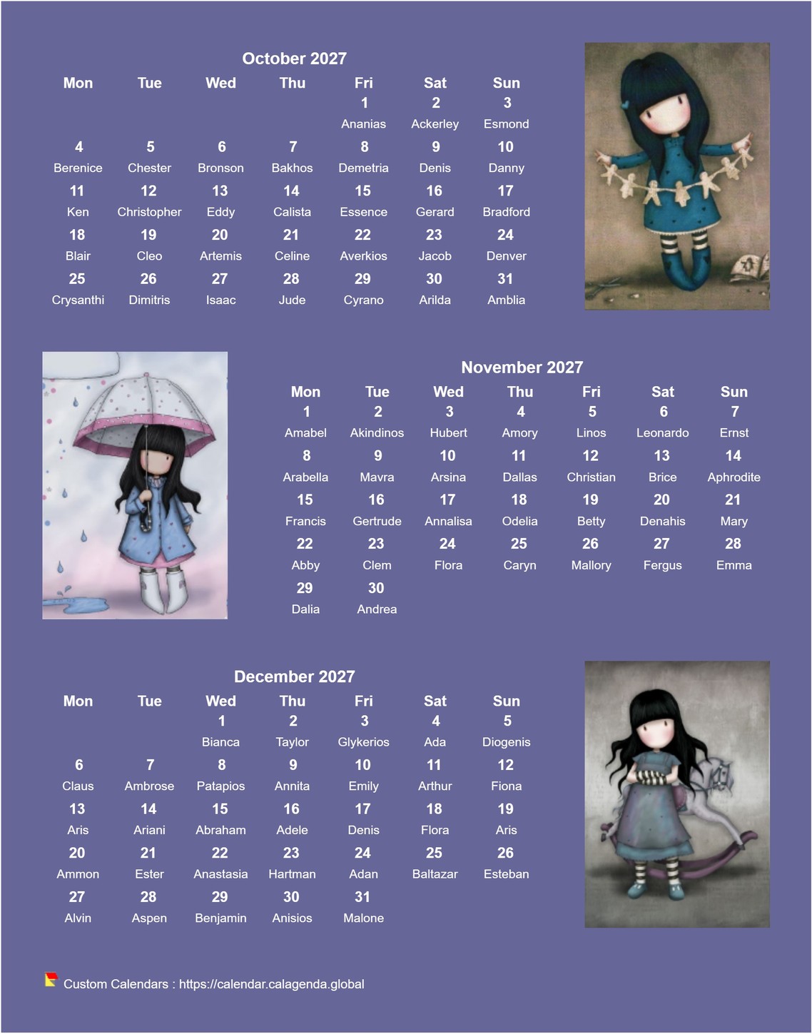 Calendar 2027 quarterly Gorjuss