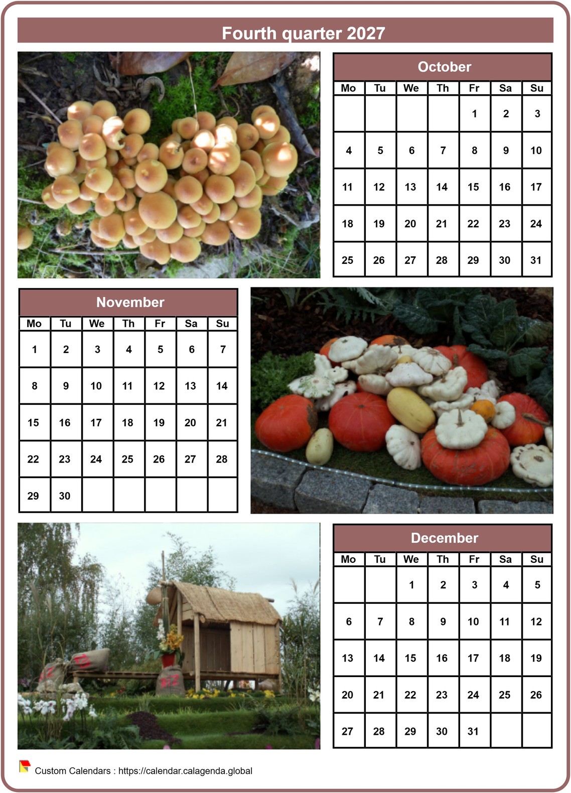 Calendar 2027 quarterly with a different photo every month