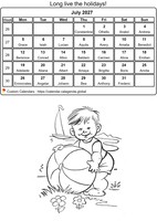 July 2027 coloring calendar