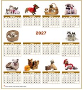 Annual 2027 calendar with 10 pictures of dogs