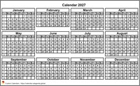 2027 calendar to print, mini format 4x3