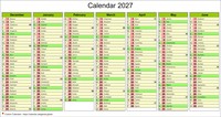Seven-month 2027 calendar
