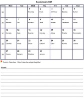 January 2027 calendar with notes