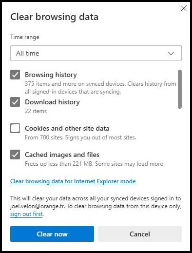 Deleting private data, cookies, passwords, with Microsoft Edge