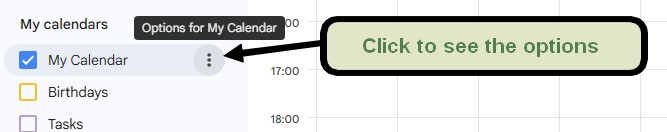 Accessing options with Google Calendar